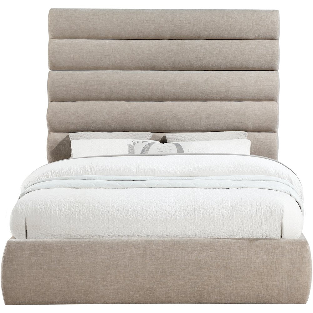 Adam Beige Chenille Fabric Queen Bed