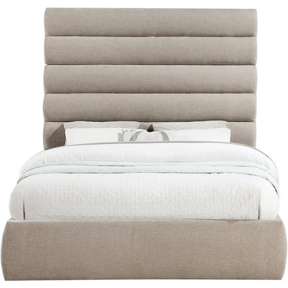Adam Beige Chenille Fabric Queen Bed