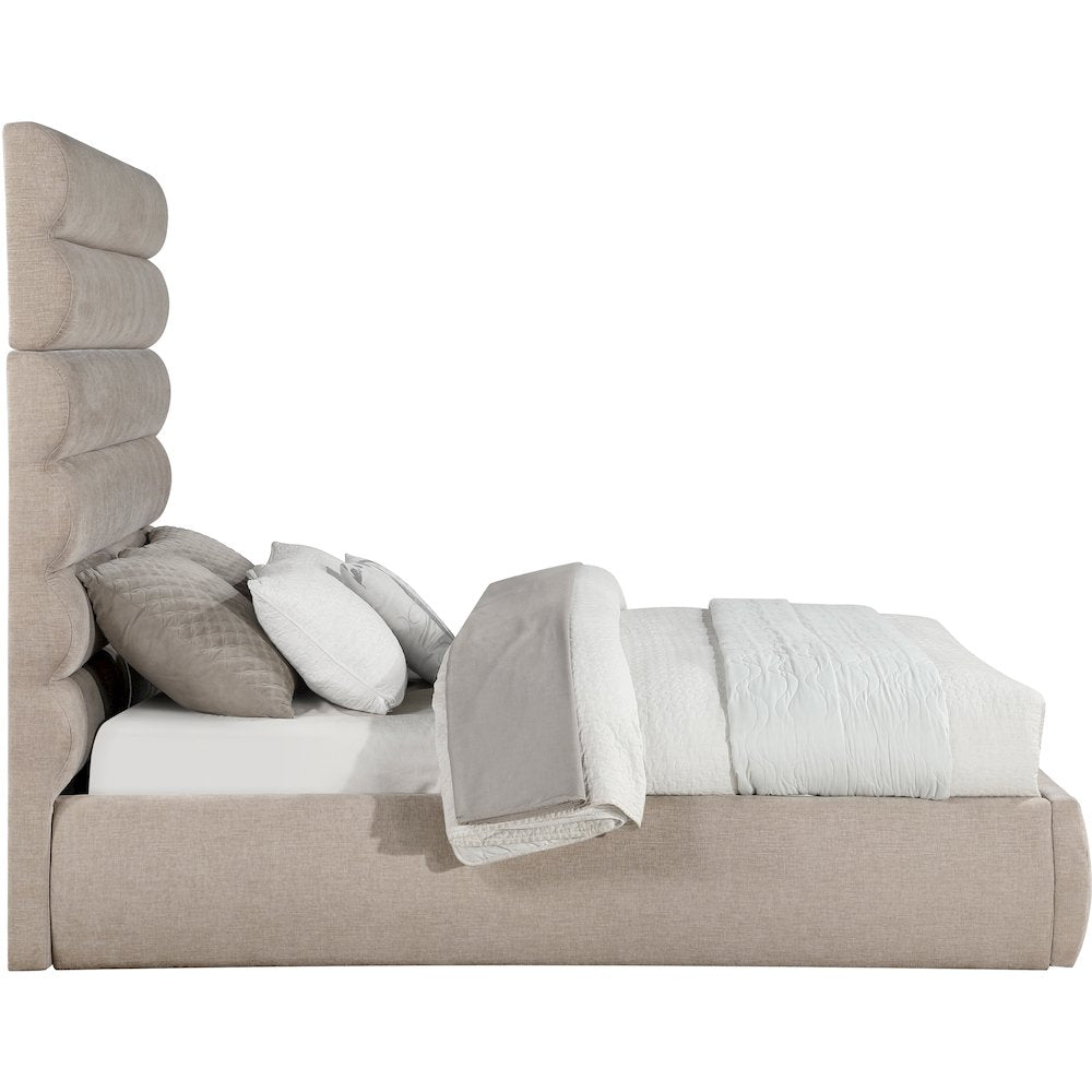 Adam Beige Chenille Fabric Queen Bed