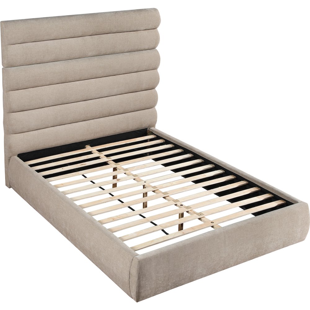 Adam Beige Chenille Fabric Queen Bed