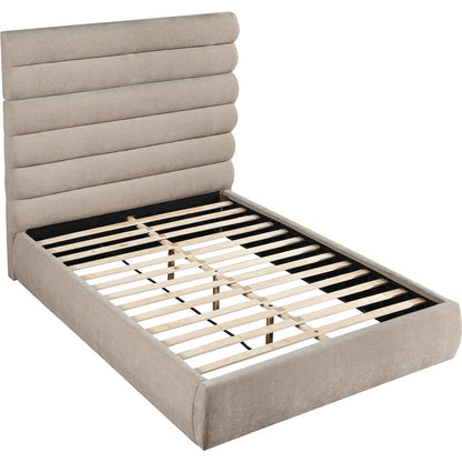 Adam Beige Chenille Fabric Queen Bed
