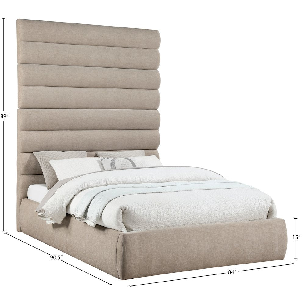 Adam Beige Chenille Fabric Queen Bed
