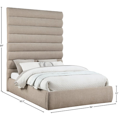 Adam Beige Chenille Fabric Queen Bed