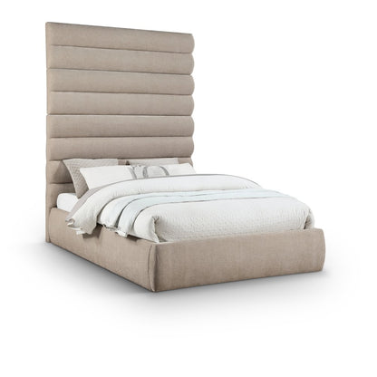 Adam Beige Chenille Fabric Queen Bed