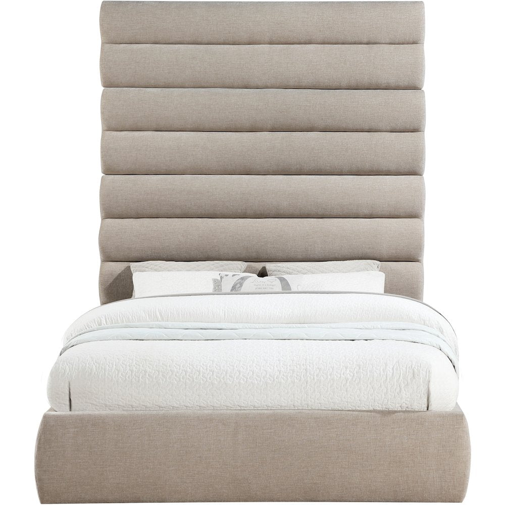 Adam Beige Chenille Fabric Queen Bed
