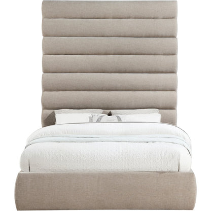 Adam Beige Chenille Fabric Queen Bed