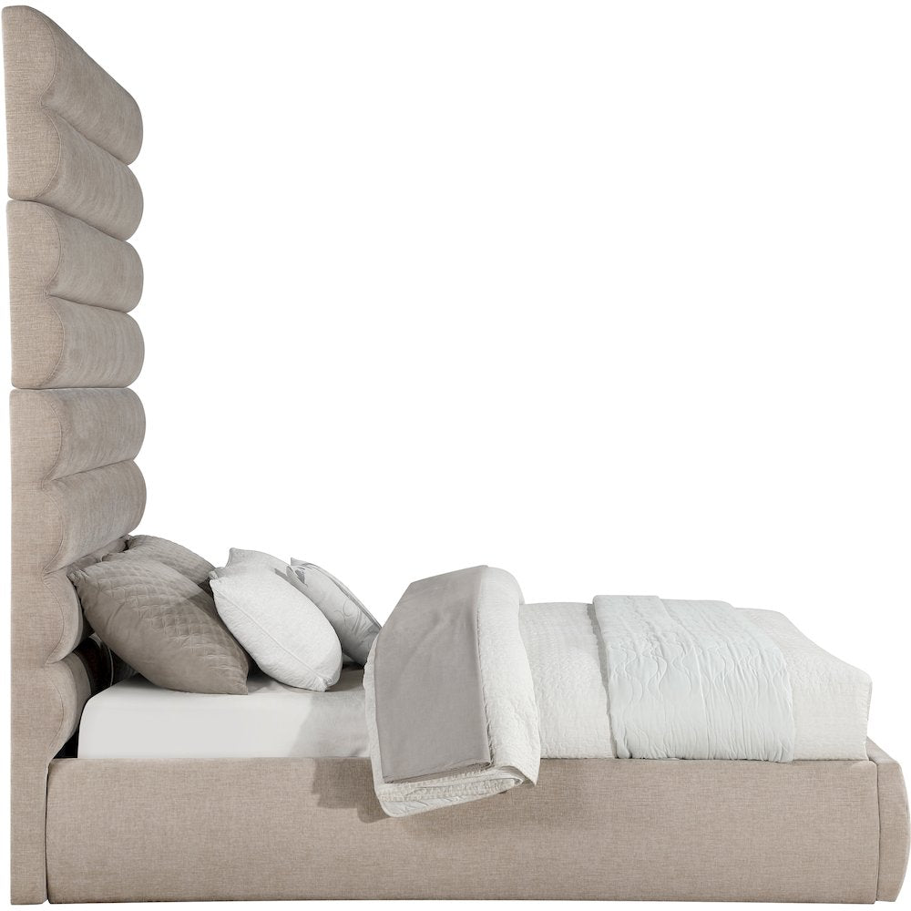 Adam Beige Chenille Fabric Queen Bed