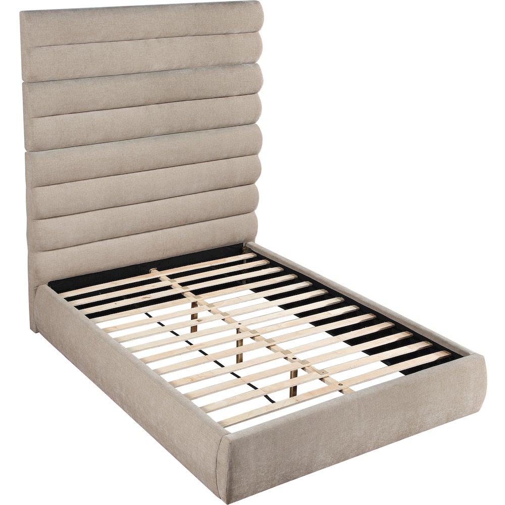 Adam Beige Chenille Fabric Queen Bed