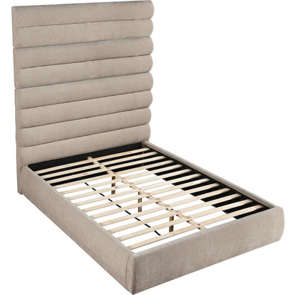 Adam Beige Chenille Fabric Queen Bed