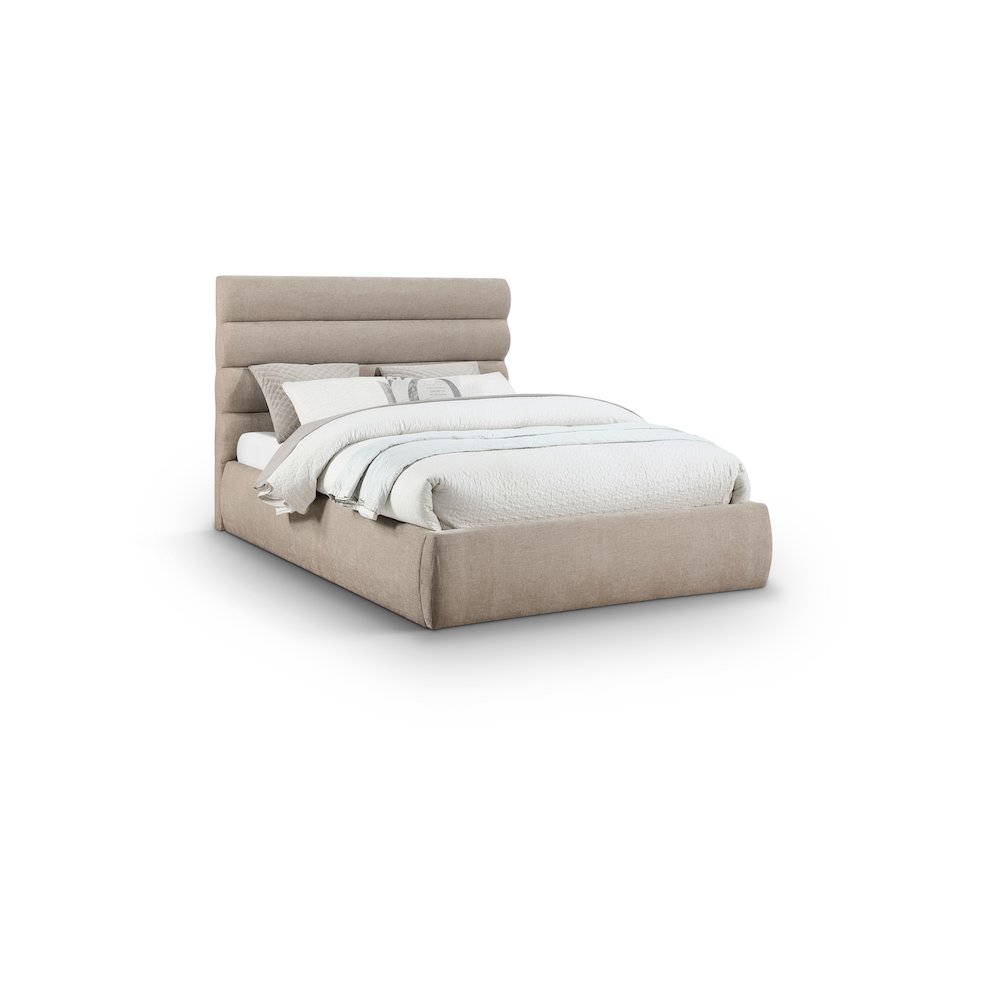 Adam Beige Chenille Fabric Queen Bed