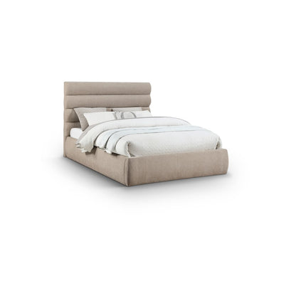 Adam Beige Chenille Fabric Queen Bed