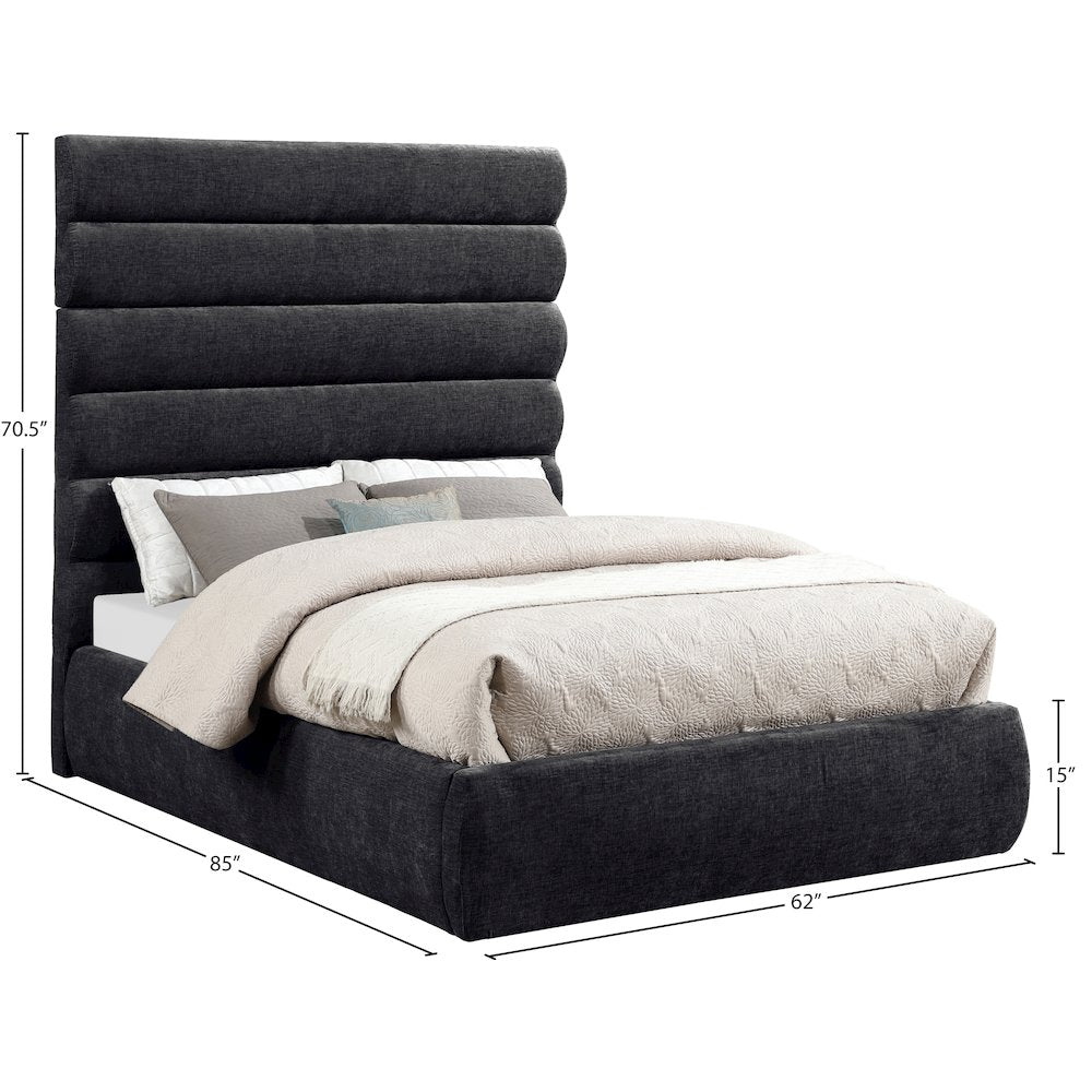 Adam Black Chenille Fabric Full Bed