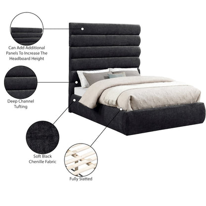 Adam Black Chenille Fabric Full Bed