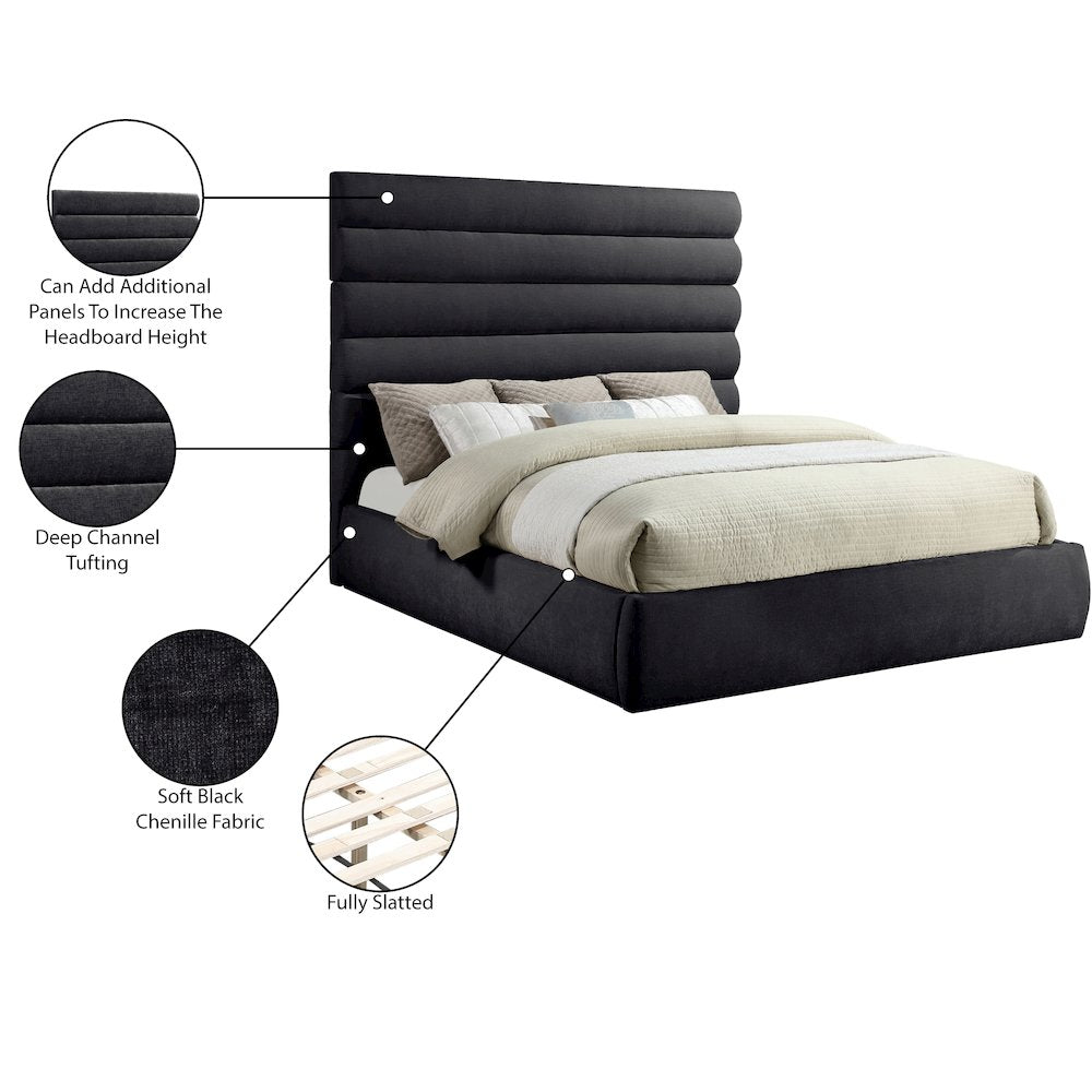 Adam Black Chenille Fabric King Bed