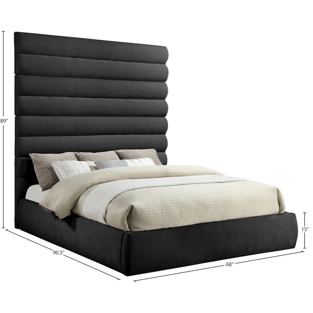 Adam Black Chenille Fabric King Bed