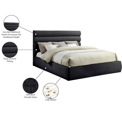 Adam Black Chenille Fabric King Bed