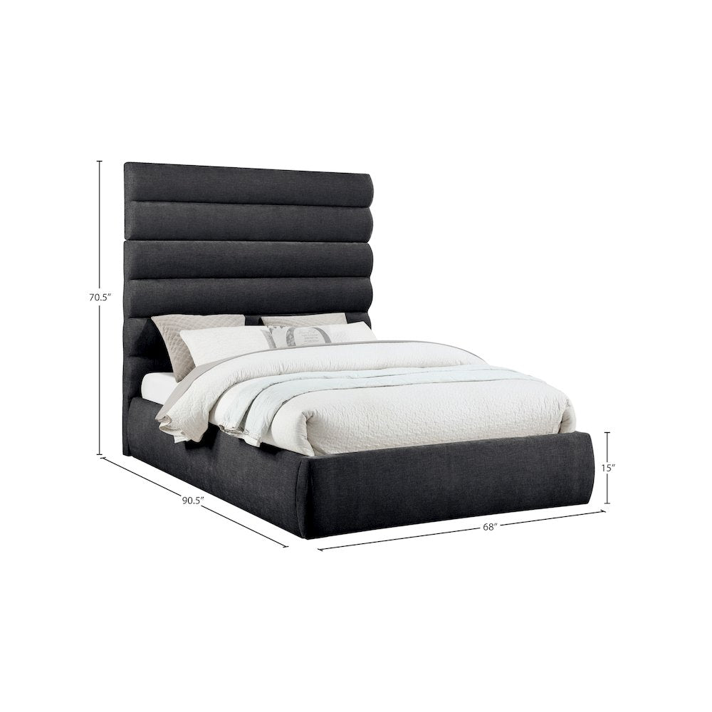 Adam Black Chenille Fabric Queen Bed