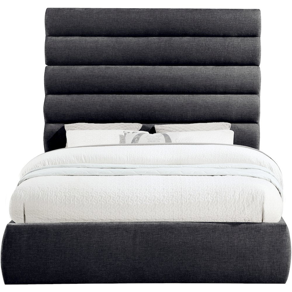 Adam Black Chenille Fabric Queen Bed