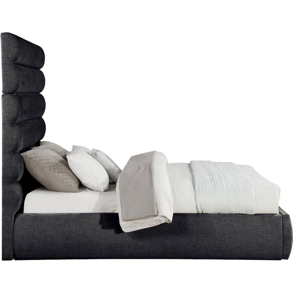 Adam Black Chenille Fabric Queen Bed