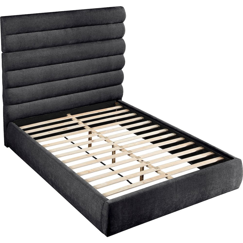 Adam Black Chenille Fabric Queen Bed