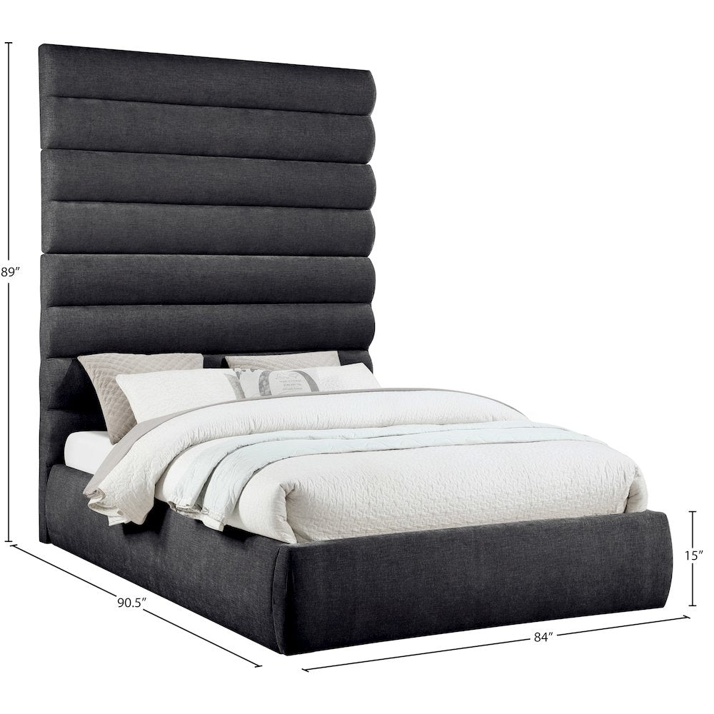 Adam Black Chenille Fabric Queen Bed