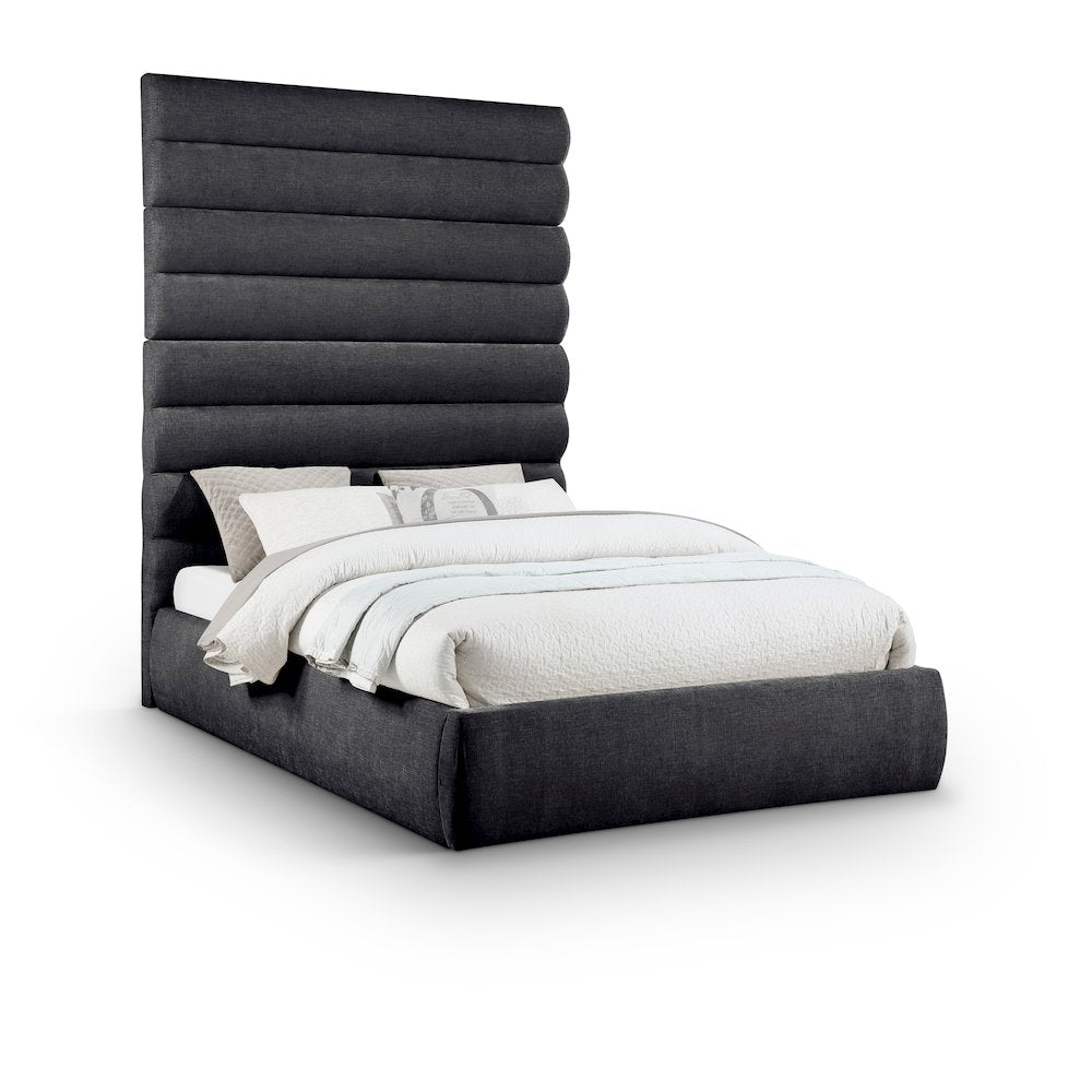 Adam Black Chenille Fabric Queen Bed