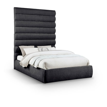 Adam Black Chenille Fabric Queen Bed