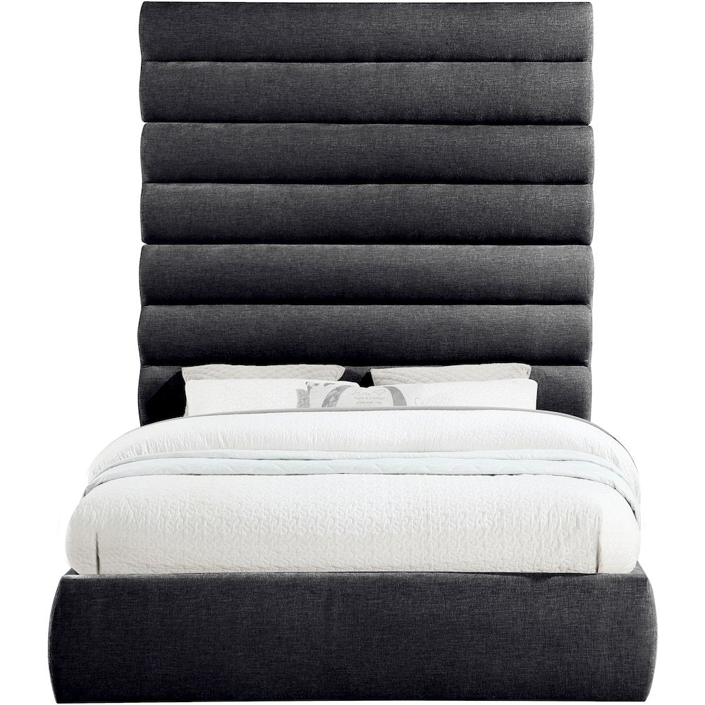 Adam Black Chenille Fabric Queen Bed