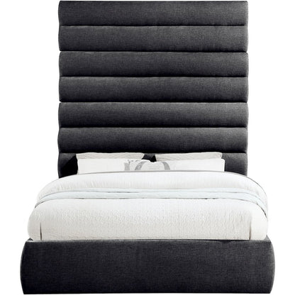 Adam Black Chenille Fabric Queen Bed