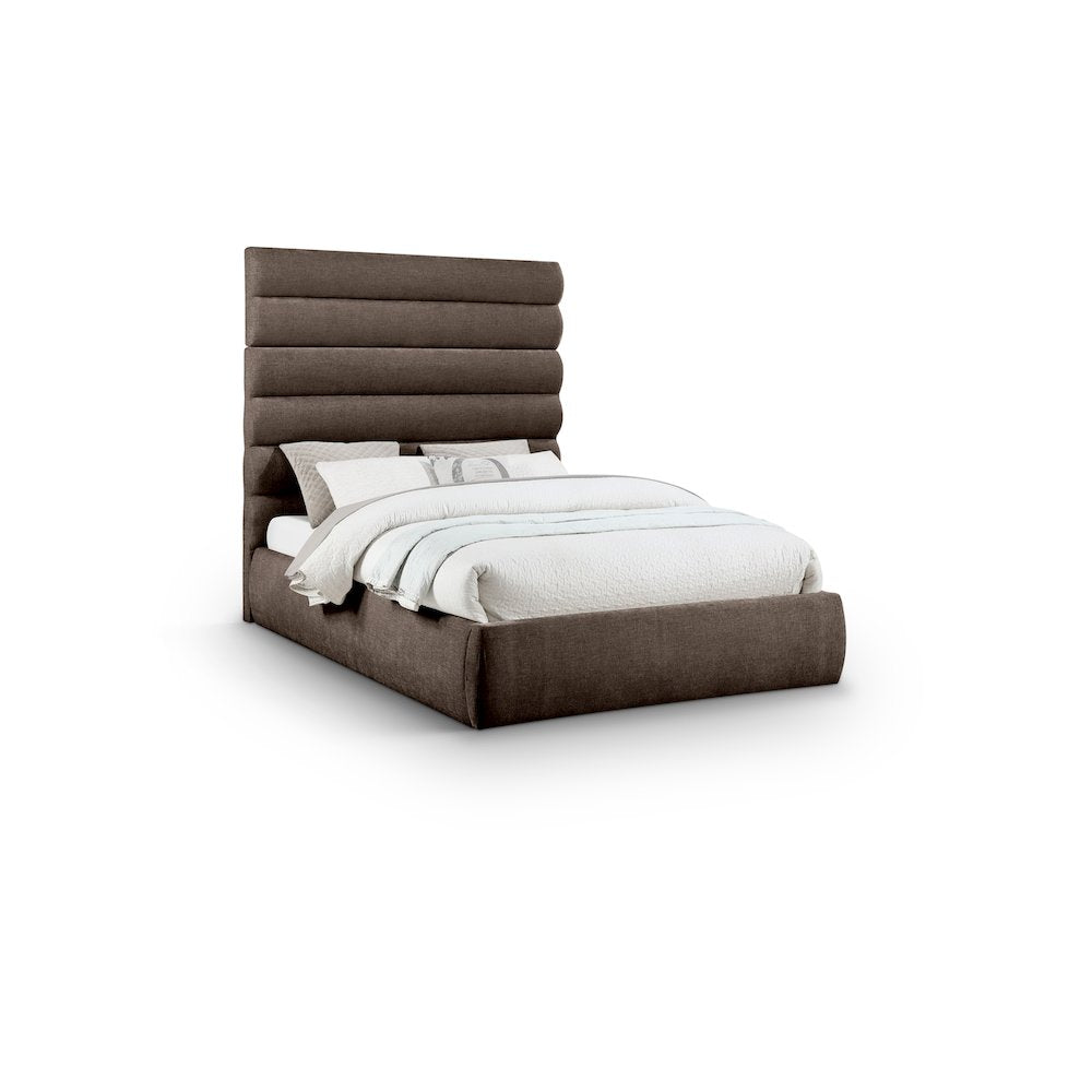 Adam Brown Chenille Fabric Queen Bed