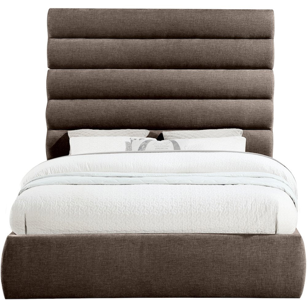 Adam Brown Chenille Fabric Queen Bed