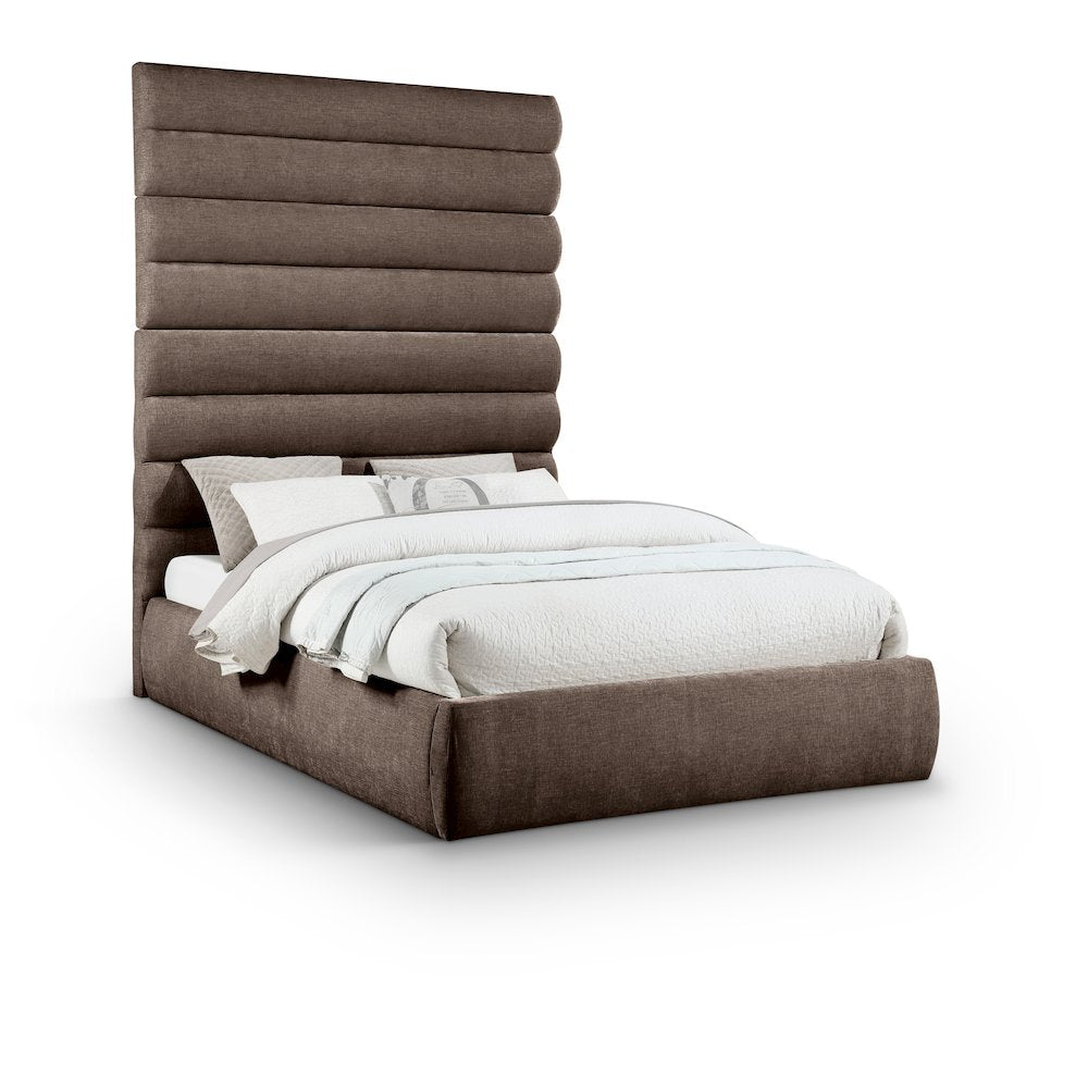 Adam Brown Chenille Fabric Queen Bed