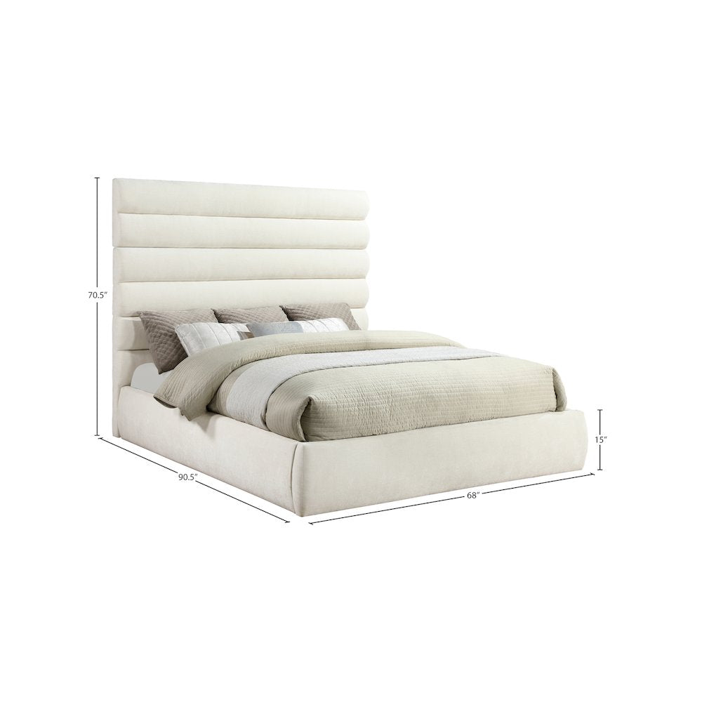 Adam Cream Chenille Fabric King Bed