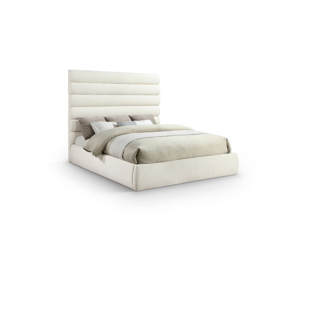 Adam Cream Chenille Fabric King Bed