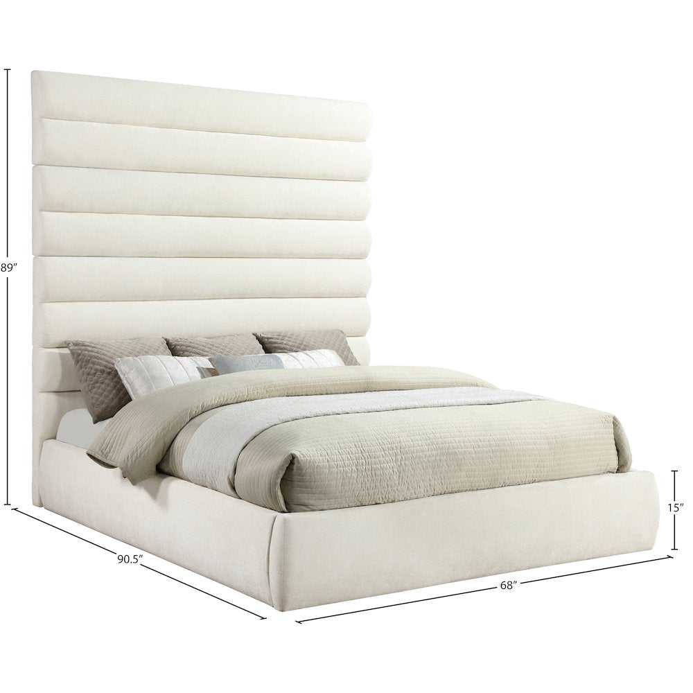 Adam Cream Chenille Fabric King Bed