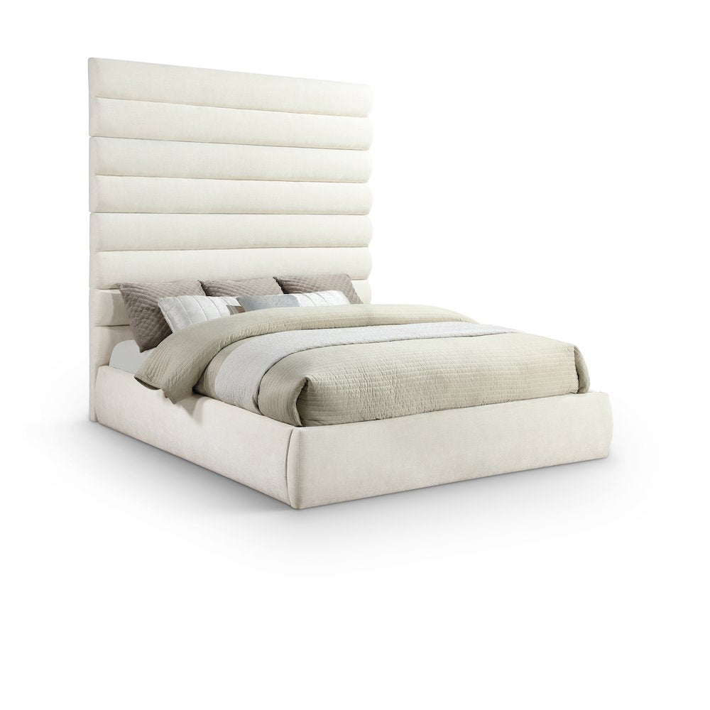 Adam Cream Chenille Fabric King Bed