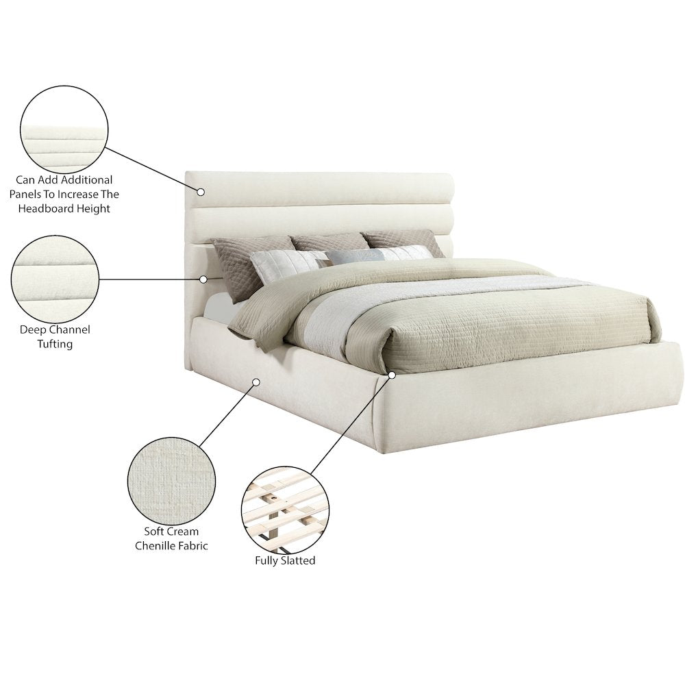Adam Cream Chenille Fabric King Bed