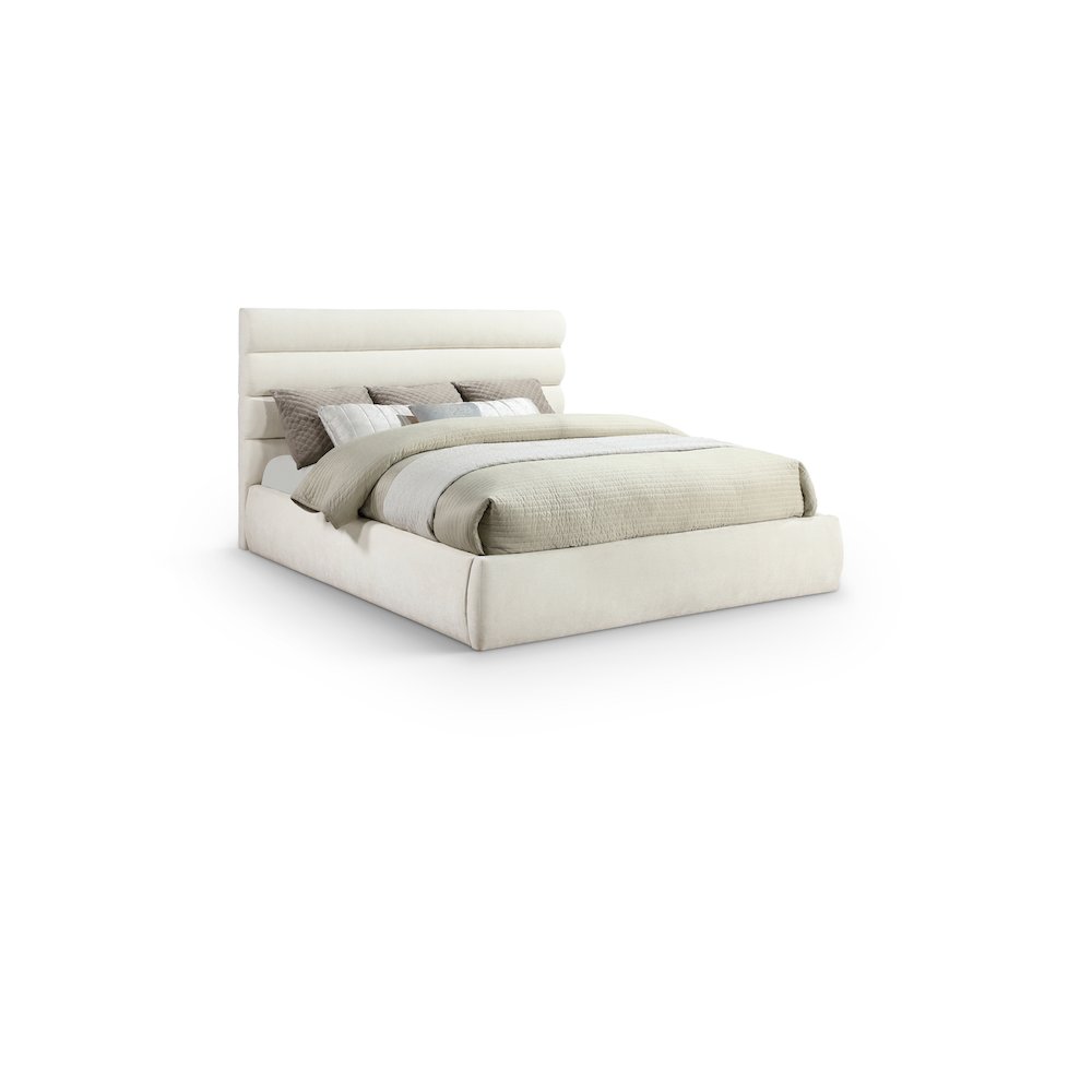 Adam Cream Chenille Fabric King Bed