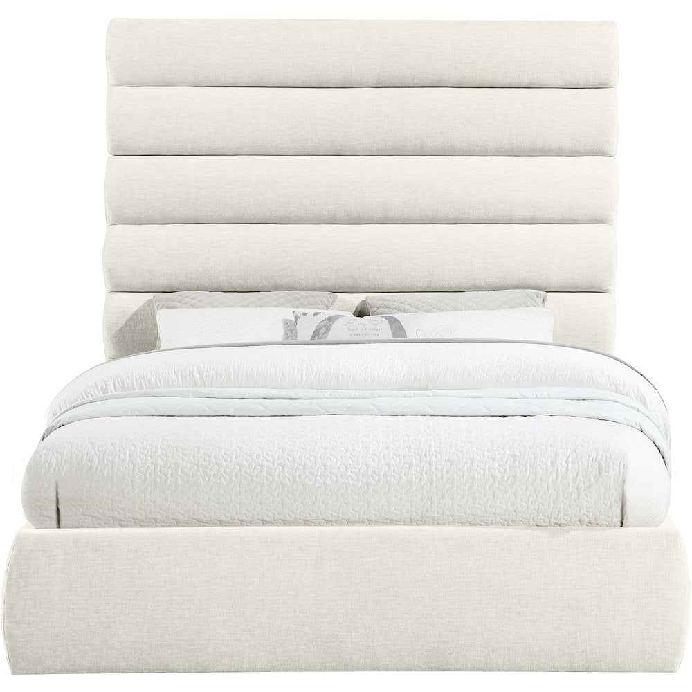 Adam Cream Chenille Fabric Queen Bed