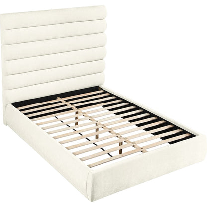 Adam Cream Chenille Fabric Queen Bed