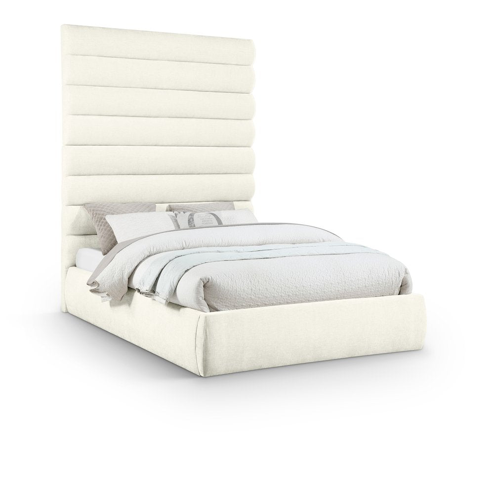 Adam Cream Chenille Fabric Queen Bed