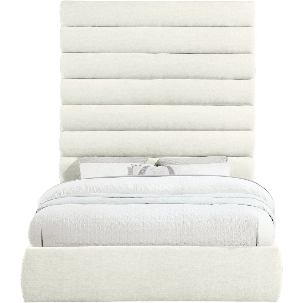 Adam Cream Chenille Fabric Queen Bed