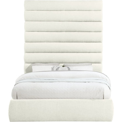 Adam Cream Chenille Fabric Queen Bed