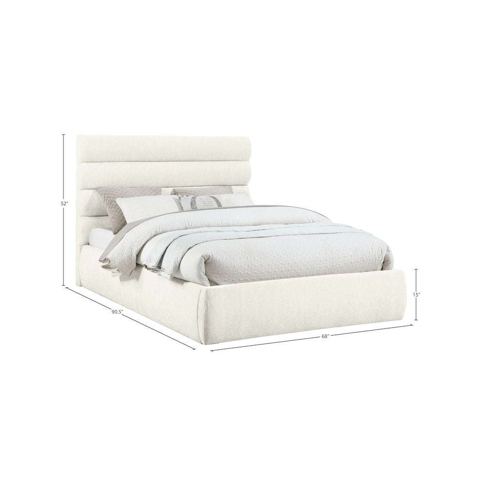 Adam Cream Chenille Fabric Queen Bed