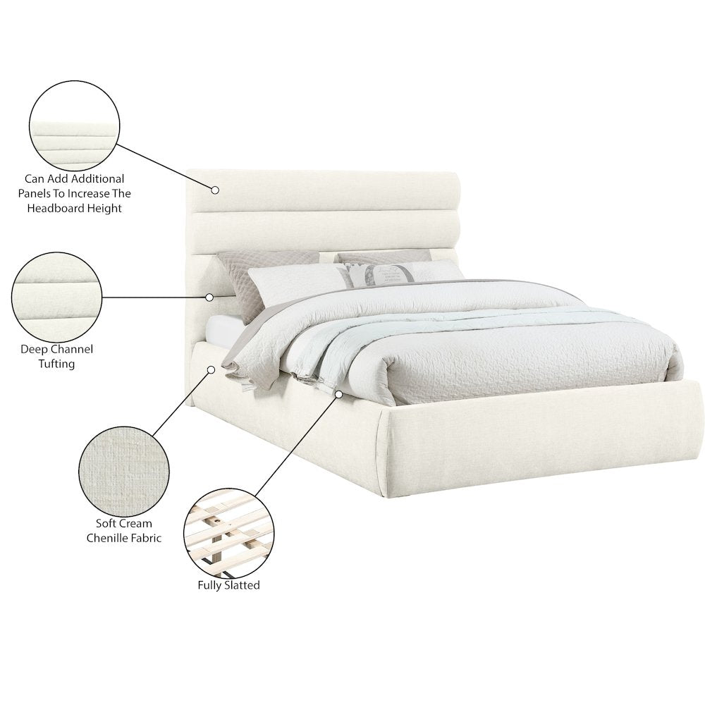 Adam Cream Chenille Fabric Queen Bed