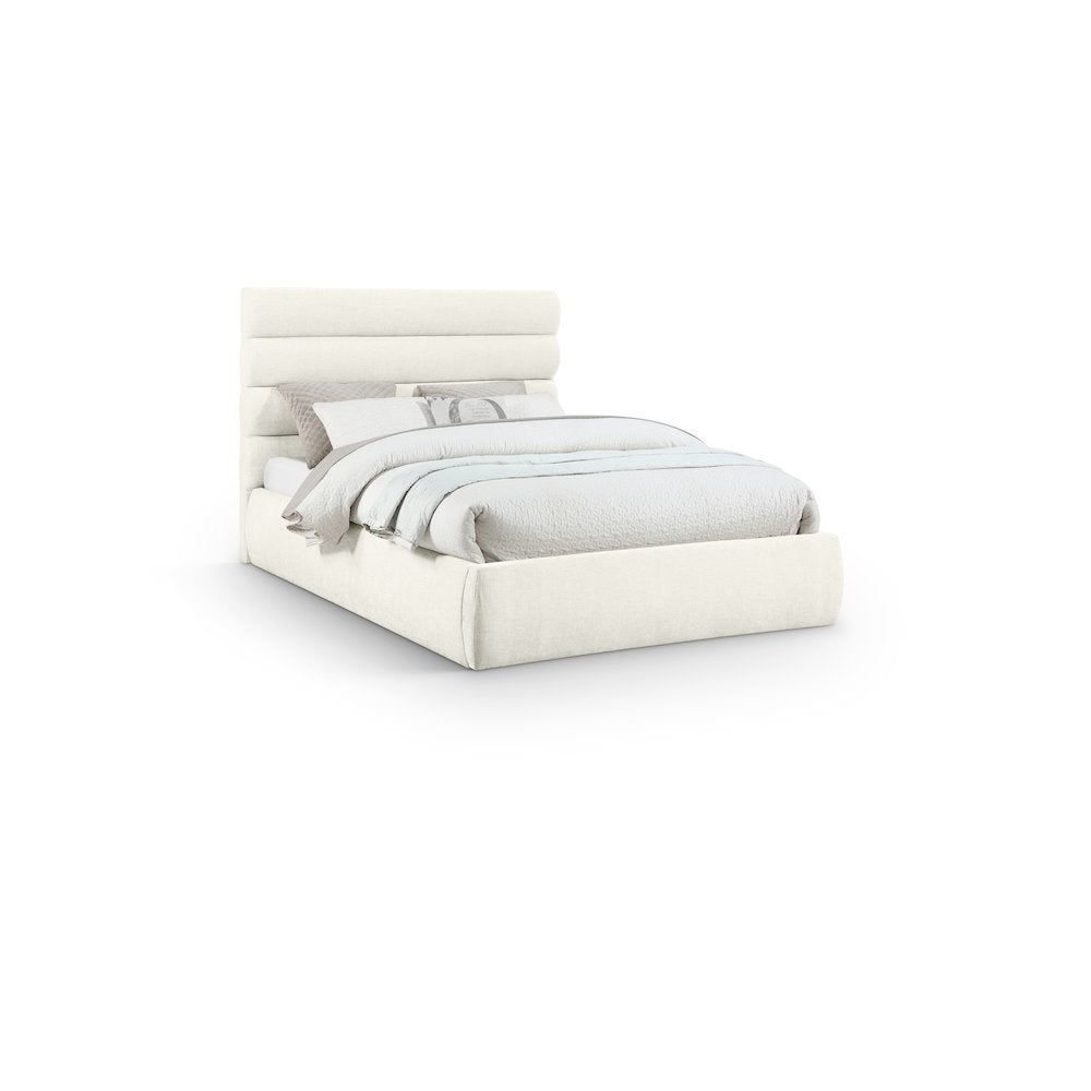 Adam Cream Chenille Fabric Queen Bed
