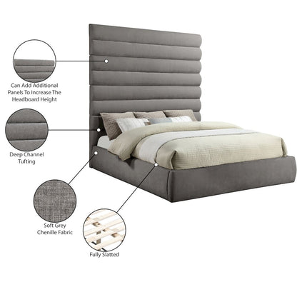 Adam Grey Chenille Fabric King Bed
