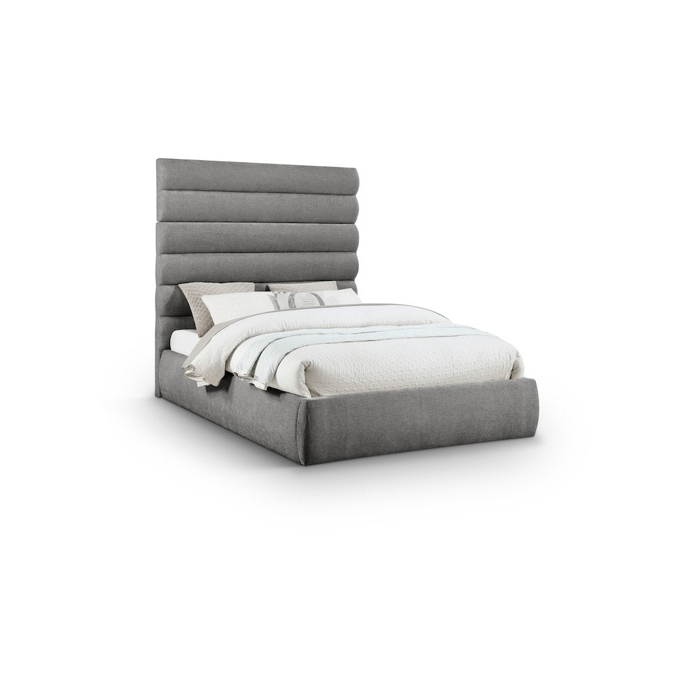 Adam Grey Chenille Fabric Queen Bed