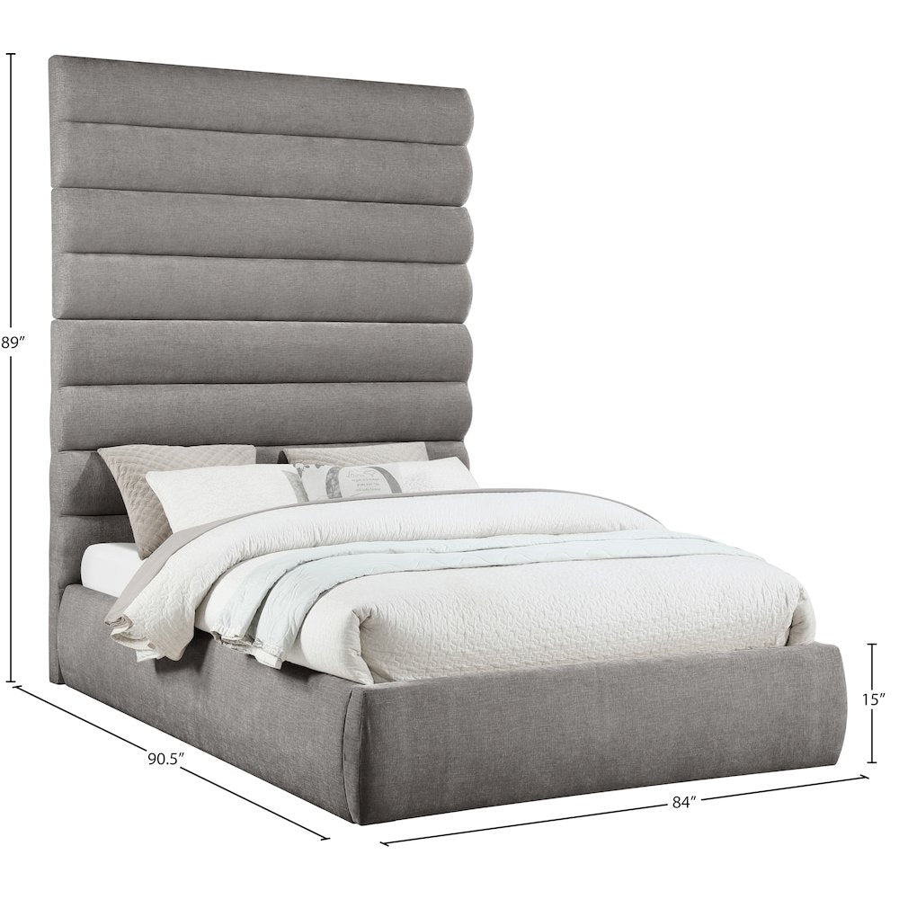 Adam Grey Chenille Fabric Queen Bed