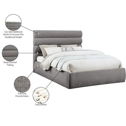 Adam Grey Chenille Fabric Queen Bed